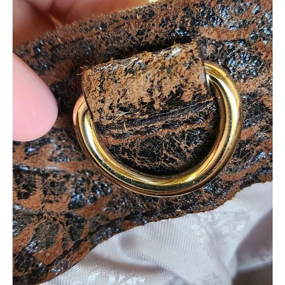 Michael Kors Brown Snake Embossed Leather Hobo Bag Slouchy Boho Designer Purse - Picture 12 of 13